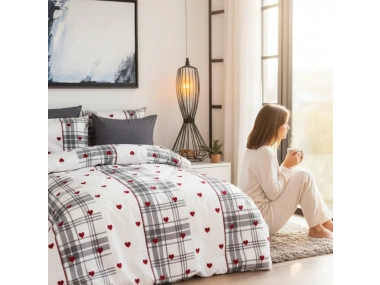 Kalpli Ekose Desenli Nevresim Takımı – Çift Kişilik, %100 Pamuk, Yumuşak Dokulu