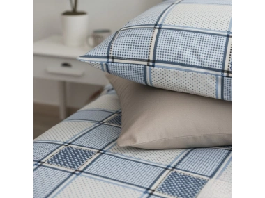 Kareli Piksel Ekosa Desenli Nevresim Takımı – Çift Kişilik, %100 Pamuk, Yumuşak Dokulu