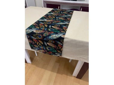 Renkli Tüy Desenli Runner, Yüksek Kaliteli Dijital Baskılı Runner, Dayanıklı, Modern Tasarım 35x120 cm