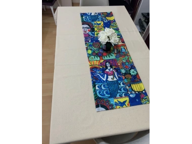 Frida Kahlo Desenli Runner, Yüksek Kaliteli Dijital Baskılı Runner, Dayanıklı, Modern Tasarım 40x110 cm