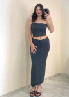 Bandeau Bustier & Maxi Etek Takım Gri