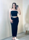 Bandeau Bustier & Maxi Etek Takım Siyah