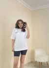 Baskılı Oversize Tişört Beyaz