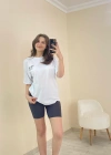 Baskılı Oversize Tişört Beyaz