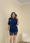 Baskılı Oversize Tişört Lacivert