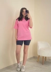 Baskılı Oversize Tişört Pembe