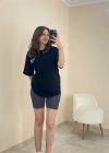 Baskılı Oversize Tişört Siyah