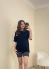 Baskılı Oversize Tişört Siyah