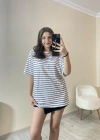 Bordo Çizgili Oversize Tişört