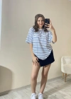 Mavi Çizgili Oversize Tişört