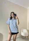 Mavi Çizgili Oversize Tişört