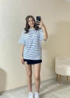 Mavi Çizgili Oversize Tişört
