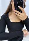 Fitilli Üst Kare Yaka Siyah Body