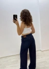 Geniş Paça Koyu Mavi Jean Pantolon