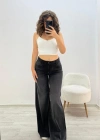 Geniş Paça Siyah Jean Pantolon