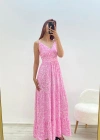 Askılı Belmando Desenli İp Askılı Elbise Pembe