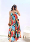 Renkli Desenli Uzun Elbise