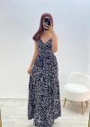 Askılı Belmando Desenli İp Askılı Elbise Siyah