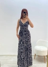 Askılı Belmando Desenli İp Askılı Elbise Siyah