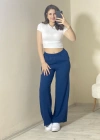 Yüksek Bel Beli Lastikli Bol Paça Pantolon – Lacivert