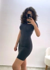 Kısa Kollu Mini Elbise Füme