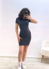 Kısa Kollu Mini Elbise Füme
