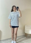 Lacivert Çizgili Oversize Tişört