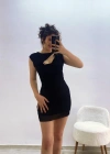 Ön Dekolteli Astarlı Tül Mini Elbise Siyah