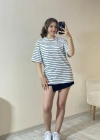Siyah Çizgili Oversize Tişört