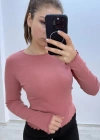 Soft Rib Basic Uzun Kollu Pembe Bluz