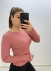 Soft Rib Basic Uzun Kollu Pembe Bluz