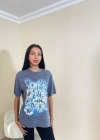 Yıkamalı Baskılı Oversize Tişört