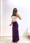 Yüksek Bel Mor Saten Uzun Etek
