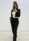 Yüksek Bel Siyah Siyah Takım