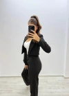 Yüksek Bel Siyah Siyah Takım