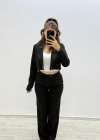 Yüksek Bel Siyah Siyah Takım