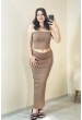 Bandeau Bustier & Maxi Etek Takım Kahverengi