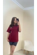 Baskılı Oversize Tişört Bordo