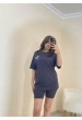 Baskılı Oversize Tişört Füme