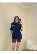 Baskılı Oversize Tişört Lacivert