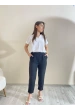 Flamalı Keten Duble Paça Pantolon Siyah