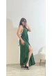 Askılı Yırtmaç Detaylı Yazlık Uzun Elbise Haki