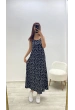 Askılı Çiçek Desenli Yazlık Elbise Siyah