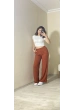 Yüksek Bel Beli Lastikli Bol Paça Pantolon – Kahve