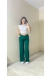 Yüksek Bel Beli Lastikli Bol Paça Pantolon – Zümrüt Yeşili