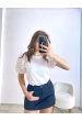 Örme Dantel Kol Tişört Beyaz