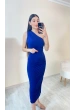 Sany Tek Omuz Yandan Büzgülü Elbise Saks Mavi