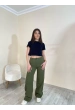 Yüksek Bel Düz Paça Gabardin Pantolon Haki Renk