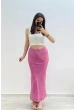 Yüksek Bel Pembe Saten Uzun Etek