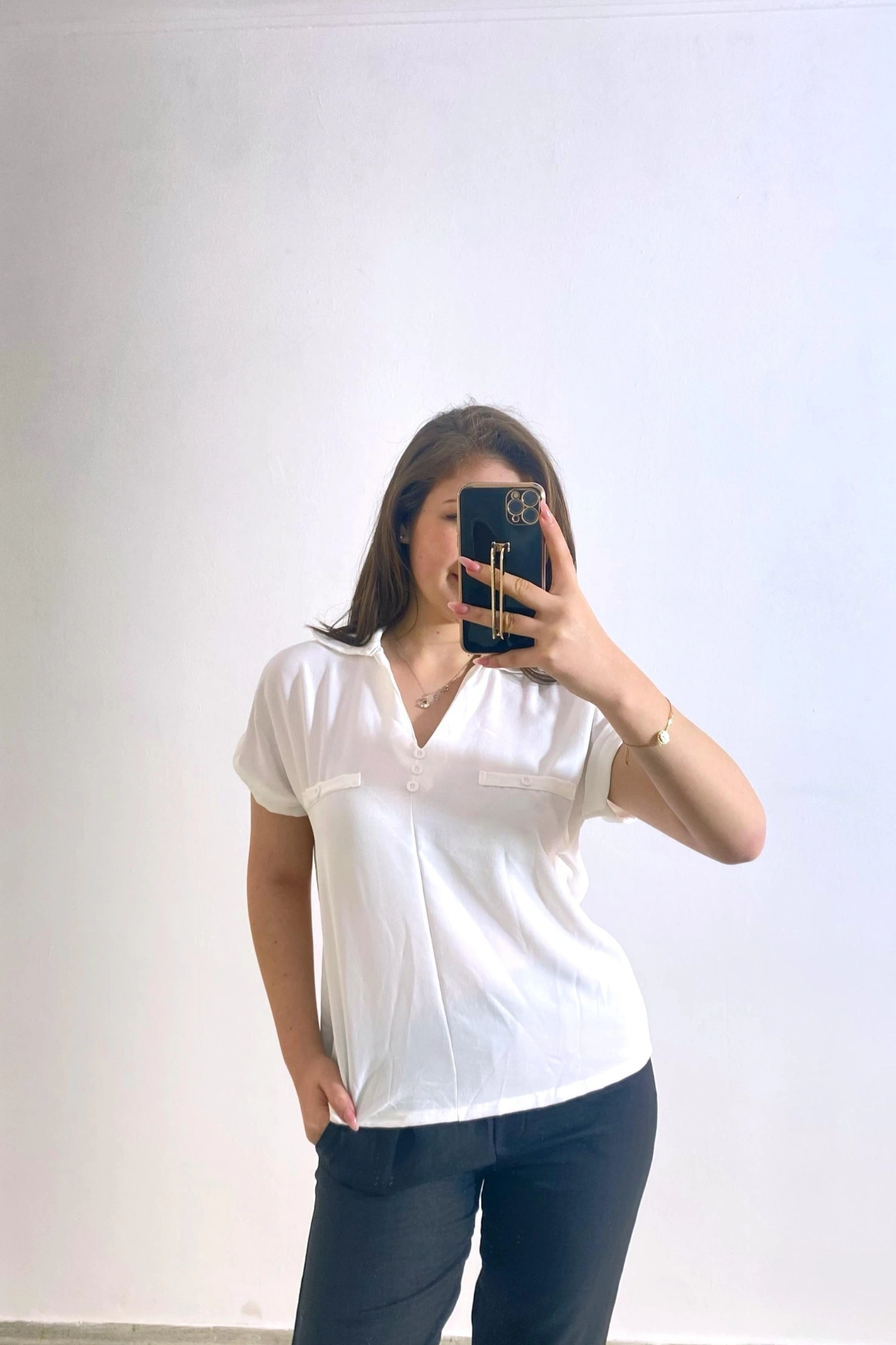 Ayrobin Kumaş Gömlek Beyaz